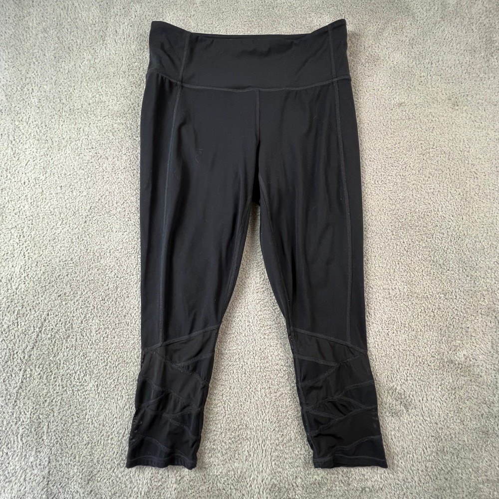 Athleta Black High Rise Mesh Lattice Crop Leggings Womens Medium Yoga RN 54023